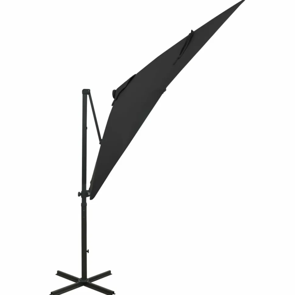 MAISON EXCLUSIVE - Parasol de jardin en porte-à-faux et mât et lumières led noir