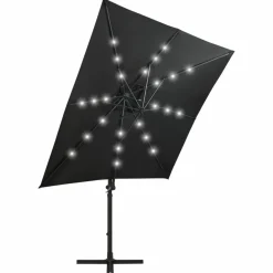MAISON EXCLUSIVE - Parasol de jardin en porte-à-faux et mât et lumières led noir