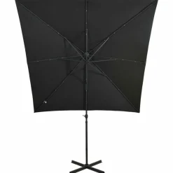 MAISON EXCLUSIVE - Parasol de jardin en porte-à-faux et mât et lumières led noir