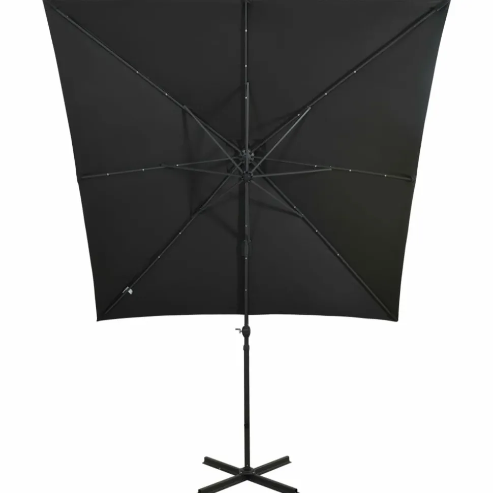 MAISON EXCLUSIVE - Parasol de jardin en porte-à-faux et mât et lumières led noir