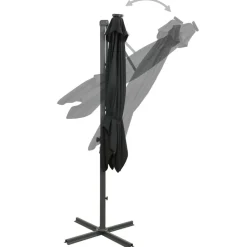 MAISON EXCLUSIVE - Parasol de jardin en porte-à-faux et mât et lumières led noir