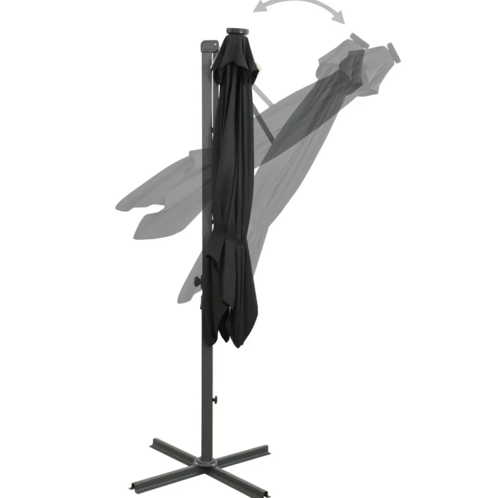 MAISON EXCLUSIVE - Parasol de jardin en porte-à-faux et mât et lumières led noir