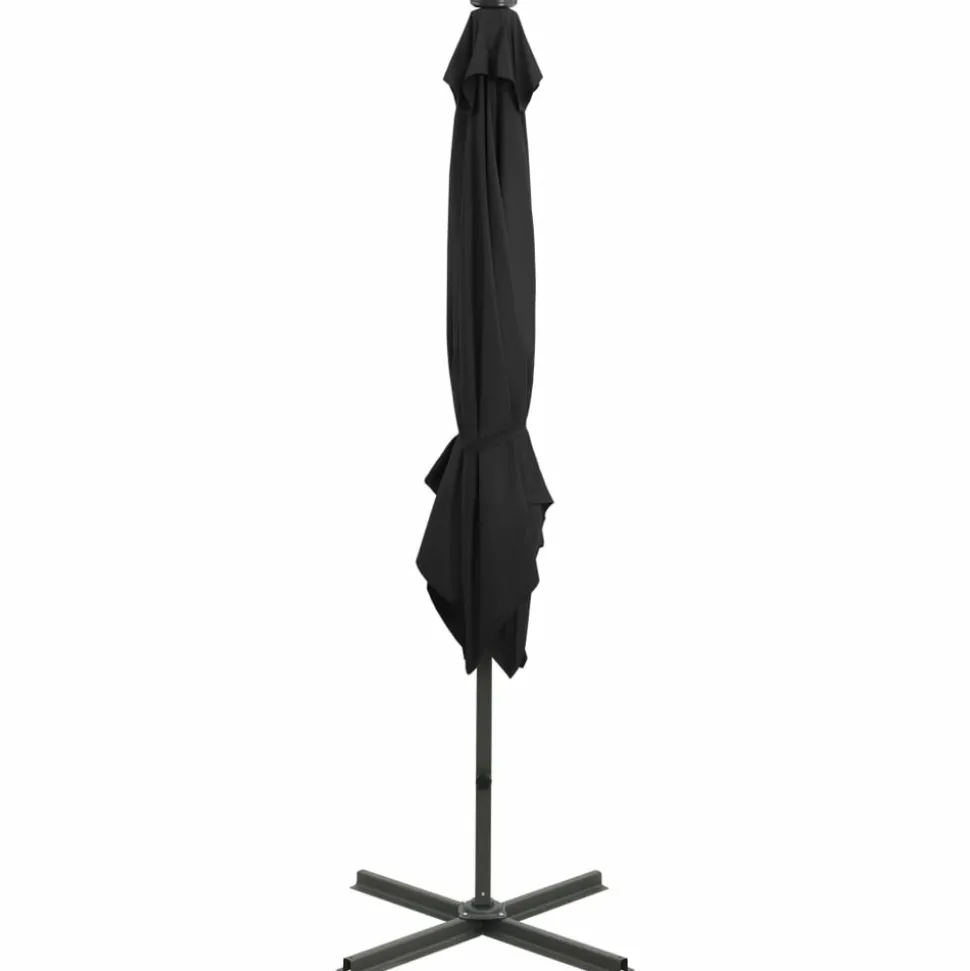 MAISON EXCLUSIVE - Parasol de jardin en porte-à-faux et mât et lumières led noir