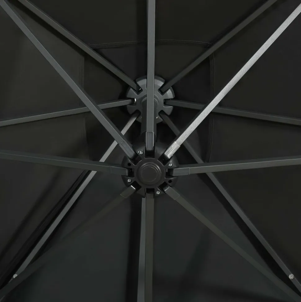 MAISON EXCLUSIVE - Parasol de jardin en porte-à-faux et mât et lumières led noir