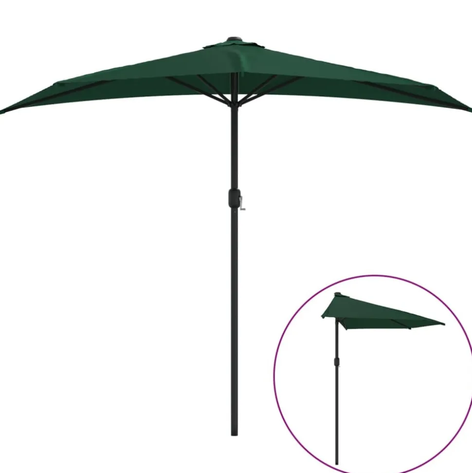 MAISON EXCLUSIVE - Parasol de balcon avec mât en aluminium vert 270x144 cm demi