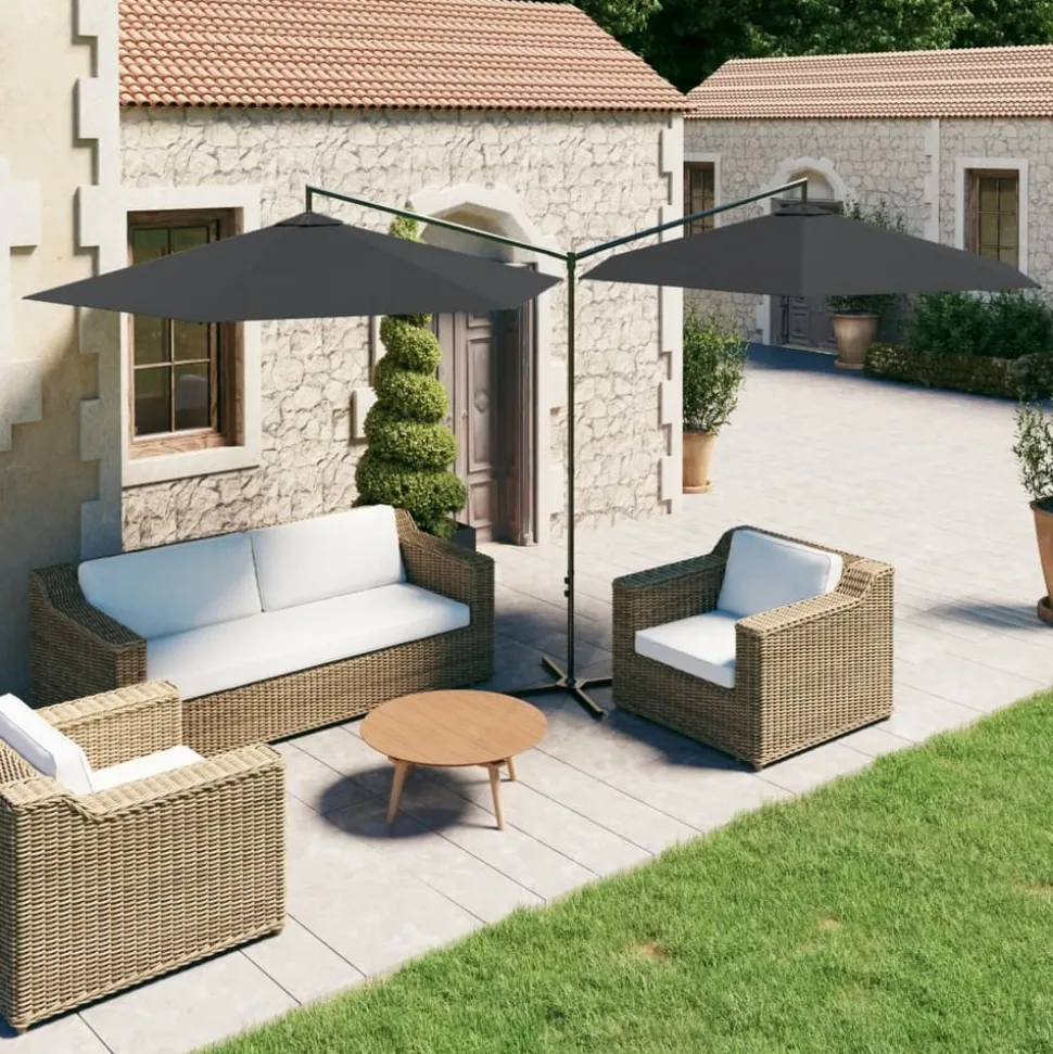 MAISON EXCLUSIVE - Parasol de jardin double avec mât en acier anthracite 600 cm