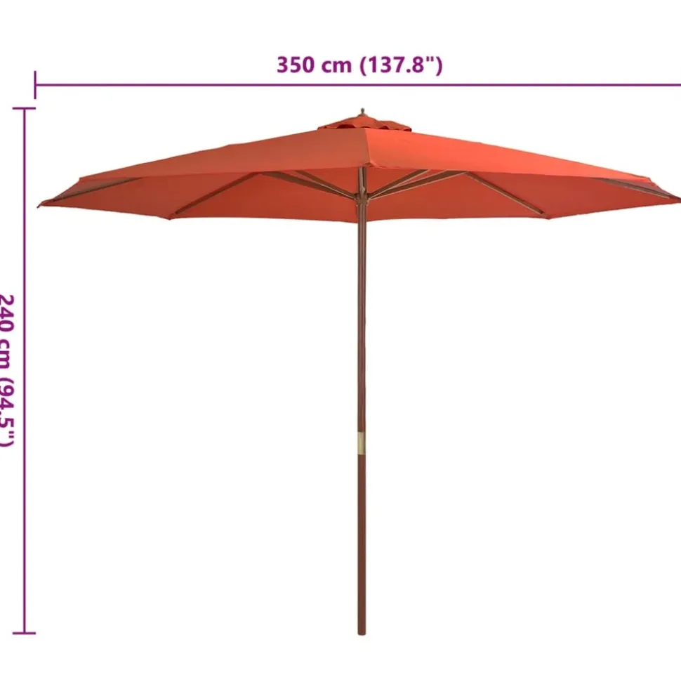 MAISON EXCLUSIVE - Parasol d'extérieur avec mât en bois 350 cm terre cuite