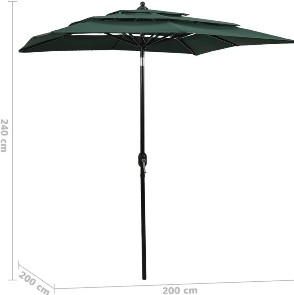 MAISON EXCLUSIVE - Parasol de jardin à 3 niveaux avec mât en aluminium vert 2x2 m