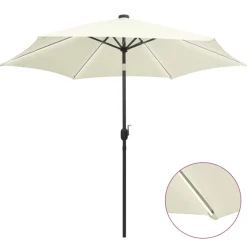 MAISON EXCLUSIVE - Parasol de jardin et lumières led mât en aluminium blanc sable