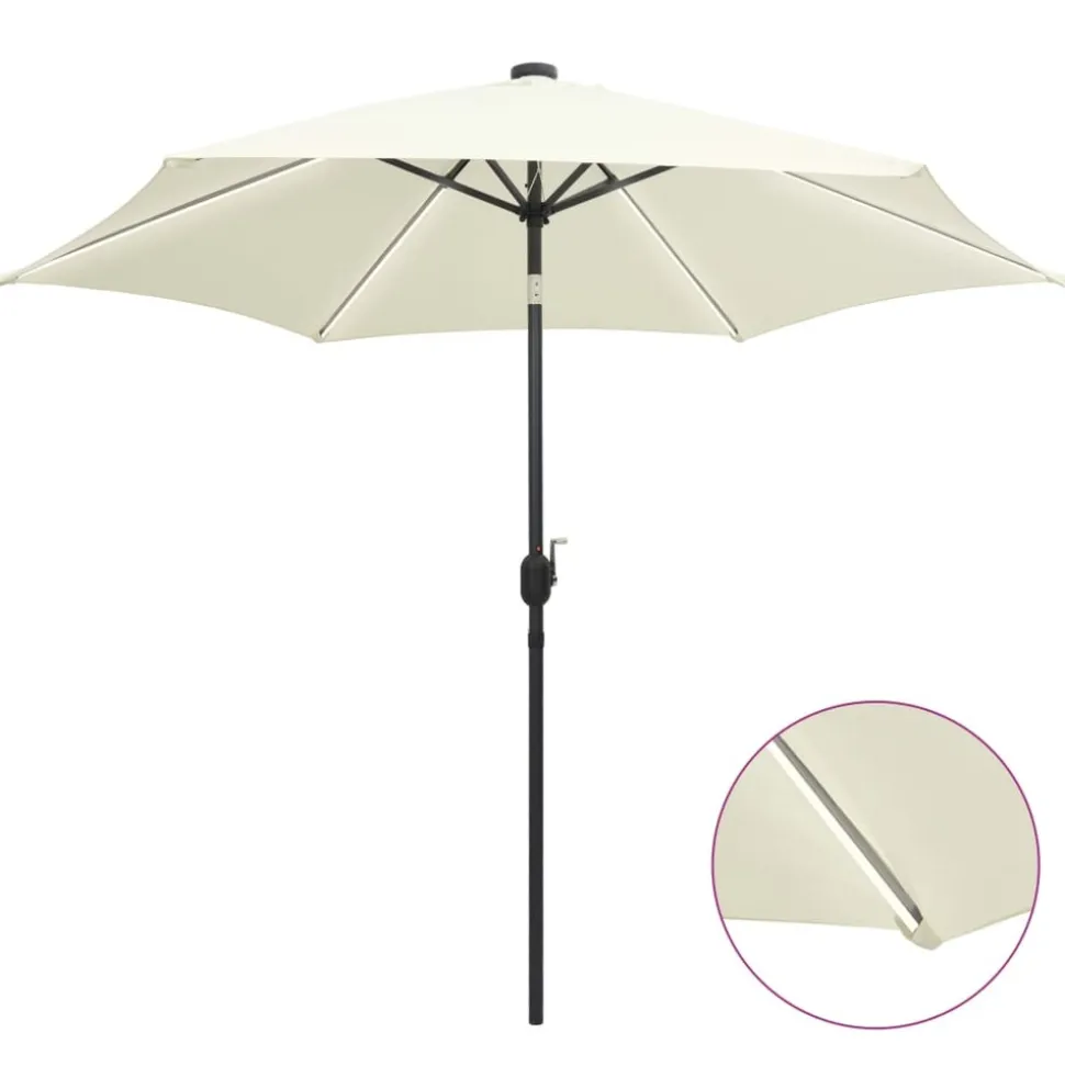 MAISON EXCLUSIVE - Parasol de jardin et lumières led mât en aluminium blanc sable