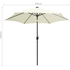 MAISON EXCLUSIVE - Parasol de jardin et lumières led mât en aluminium blanc sable