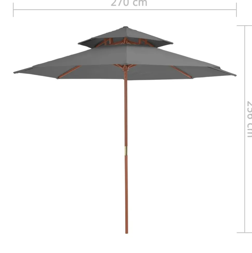 MAISON EXCLUSIVE - Parasol à deux étages avec mât en bois 270 cm anthracite