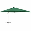MAISON EXCLUSIVE - Parasol de jardin en porte-à-faux et mât et lumières led vert