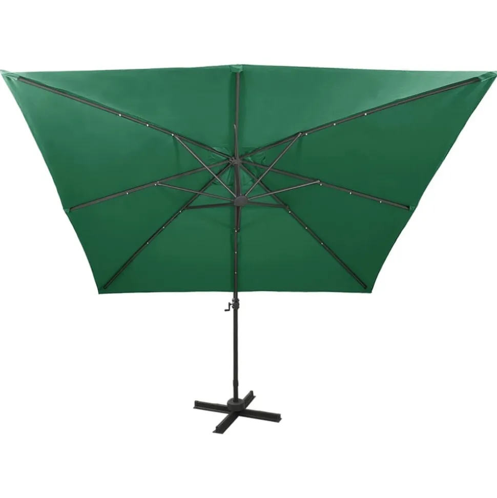 MAISON EXCLUSIVE - Parasol de jardin en porte-à-faux et mât et lumières led vert