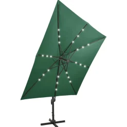 MAISON EXCLUSIVE - Parasol de jardin en porte-à-faux et mât et lumières led vert
