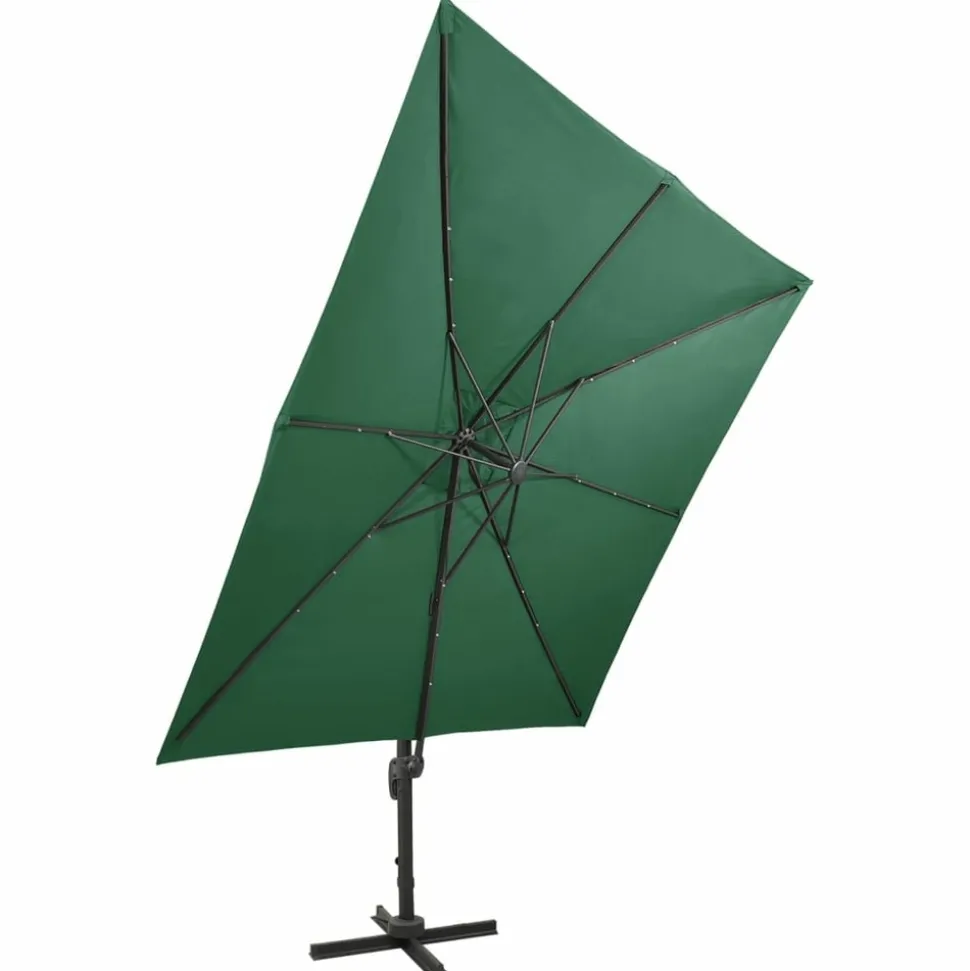 MAISON EXCLUSIVE - Parasol de jardin en porte-à-faux et mât et lumières led vert