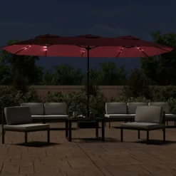 MAISON EXCLUSIVE - Parasol de jardin à double tête avec led rouge bordeaux
