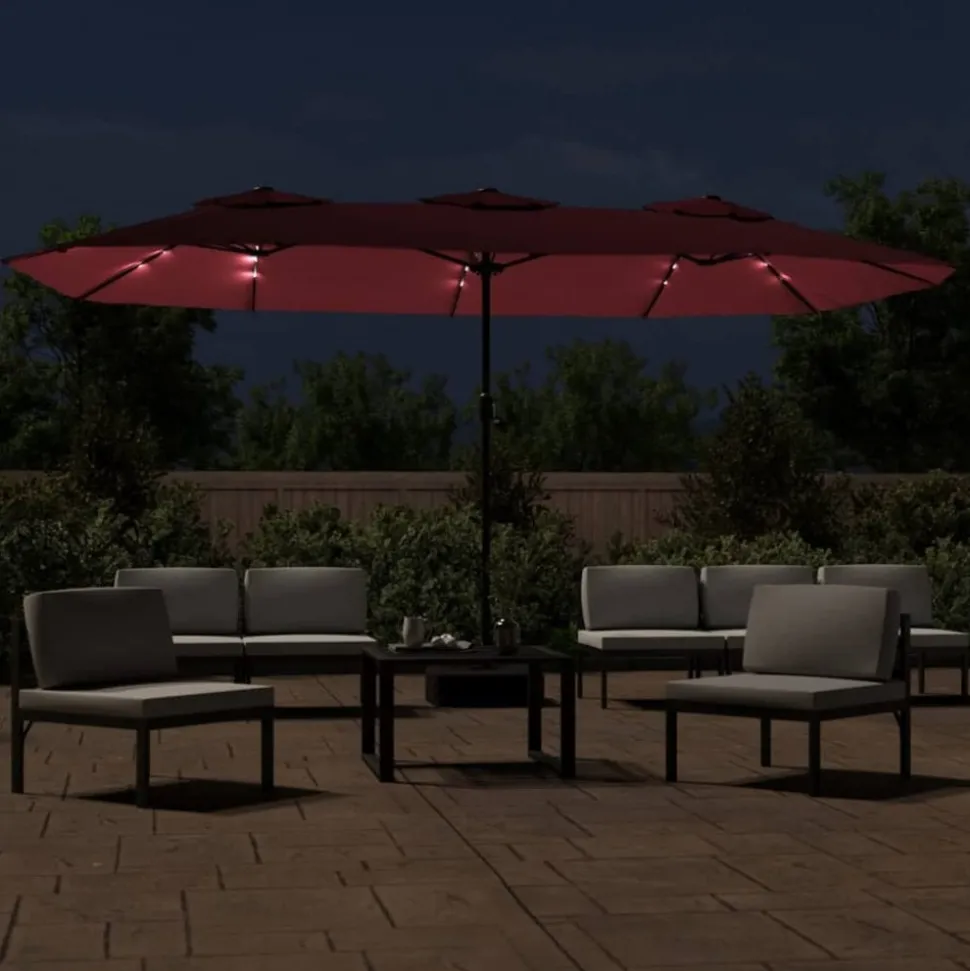 MAISON EXCLUSIVE - Parasol de jardin à double tête avec led rouge bordeaux