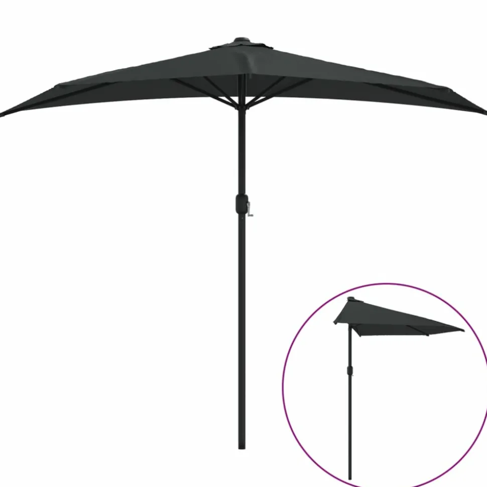 MAISON EXCLUSIVE - Parasol de balcon avec mât en aluminium noir 270x144x222cm demi