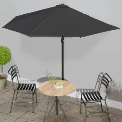 MAISON EXCLUSIVE - Parasol de balcon avec mât en aluminium noir 300x155x223cm demi