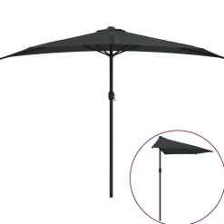 MAISON EXCLUSIVE - Parasol de balcon avec mât en aluminium noir 300x155x223cm demi