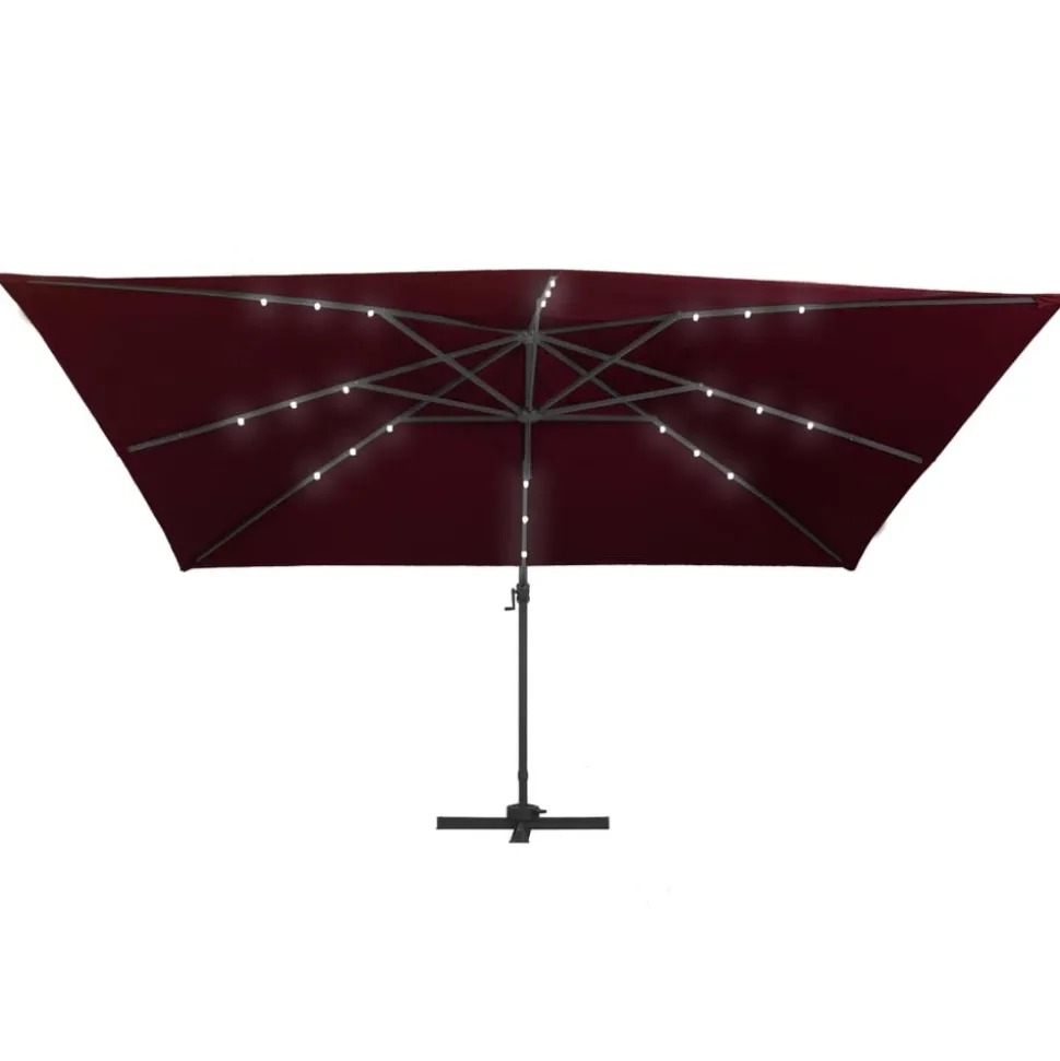 MAISON EXCLUSIVE - Parasol de jardin en porte-à-faux lumières led rouge bordeaux