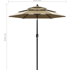 MAISON EXCLUSIVE - Parasol de jardin à 3 niveaux avec mât en aluminium taupe 2 m