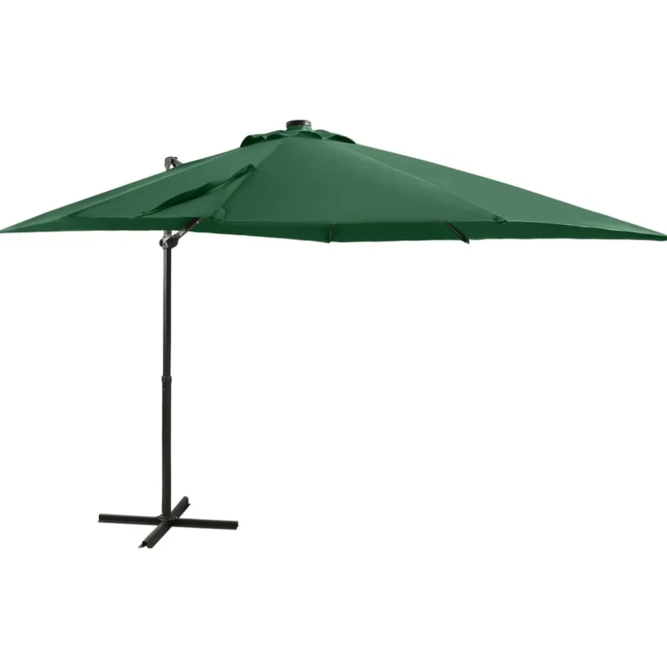 MAISON EXCLUSIVE - Parasol de jardin en porte-à-faux et mât et lumières led vert