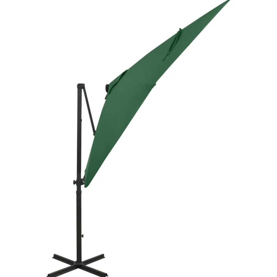 MAISON EXCLUSIVE - Parasol de jardin en porte-à-faux et mât et lumières led vert