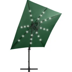 MAISON EXCLUSIVE - Parasol de jardin en porte-à-faux et mât et lumières led vert