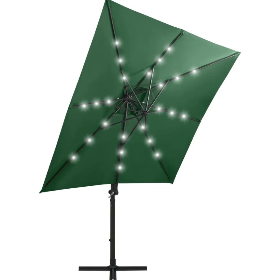MAISON EXCLUSIVE - Parasol de jardin en porte-à-faux et mât et lumières led vert