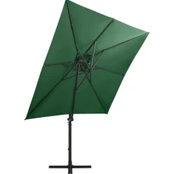 MAISON EXCLUSIVE - Parasol de jardin en porte-à-faux et mât et lumières led vert