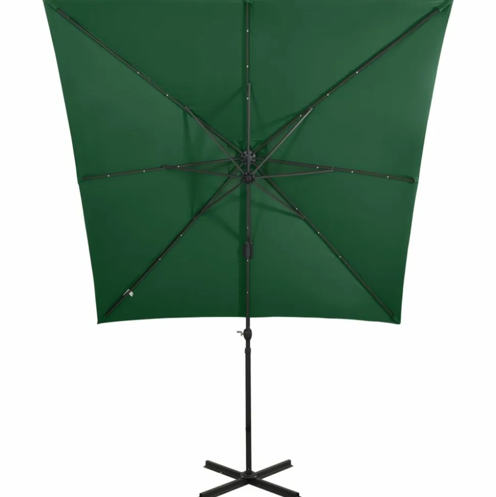 MAISON EXCLUSIVE - Parasol de jardin en porte-à-faux et mât et lumières led vert
