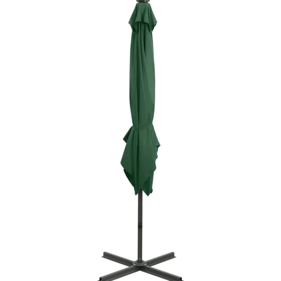 MAISON EXCLUSIVE - Parasol de jardin en porte-à-faux et mât et lumières led vert