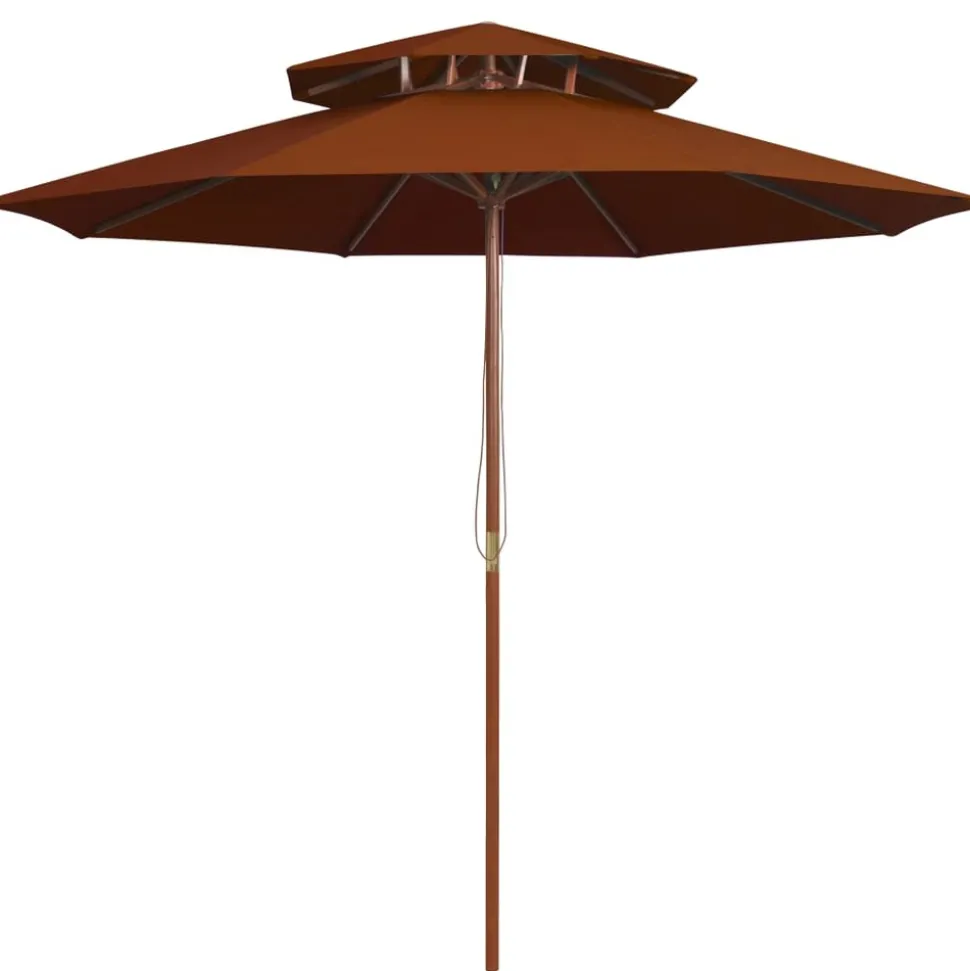 MAISON EXCLUSIVE - Parasol à deux étages avec mât en bois terre cuite 270 cm