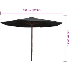 MAISON EXCLUSIVE - Parasol d'extérieur avec mât en bois 350 cm noir