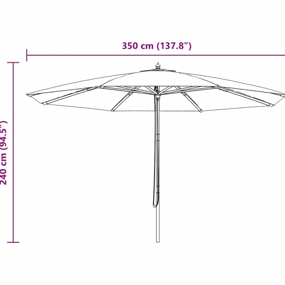 MAISON EXCLUSIVE - Parasol d'extérieur avec mât en bois 350 cm noir