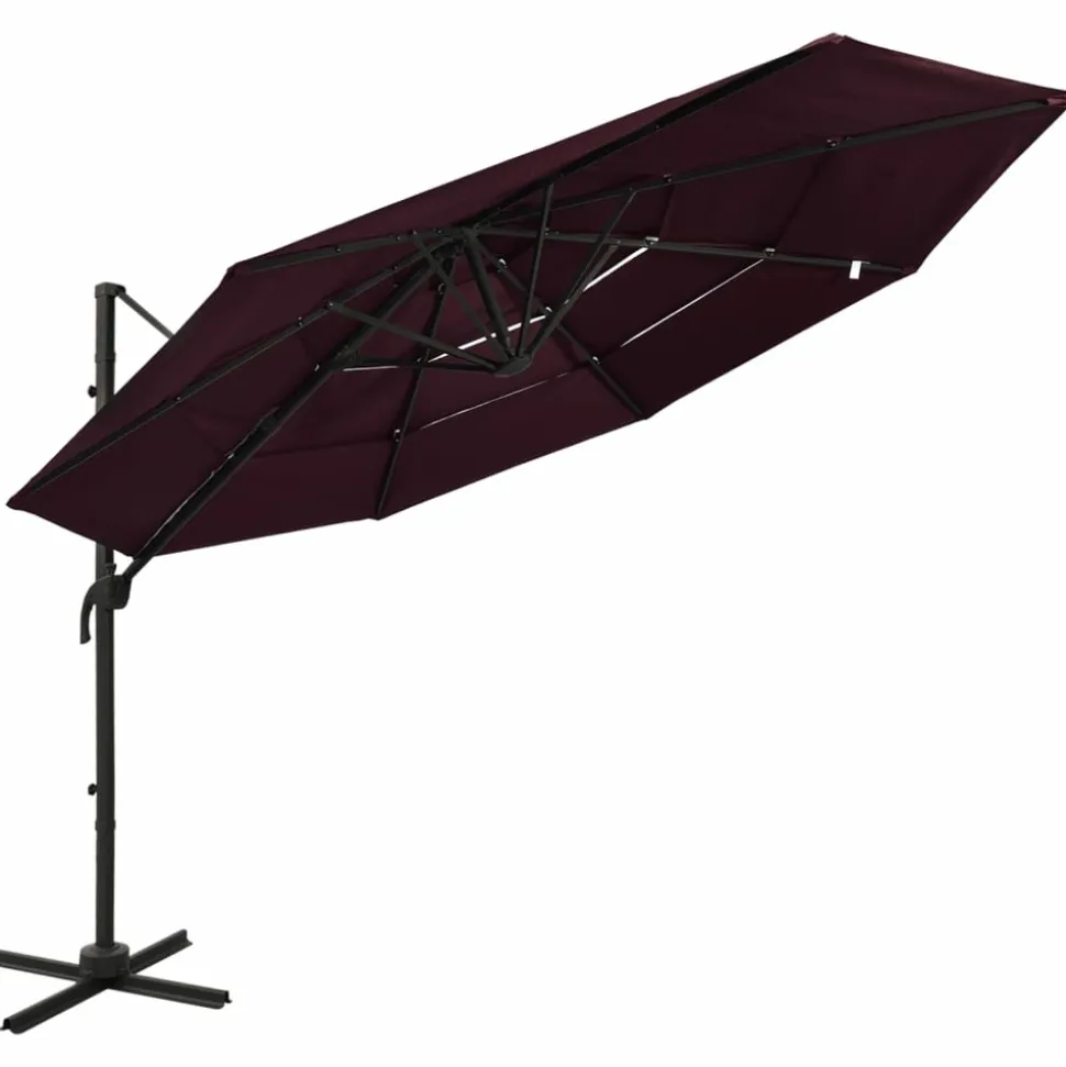 MAISON EXCLUSIVE - Parasol de jardin à 4 niveaux mât en aluminium rouge bordeaux