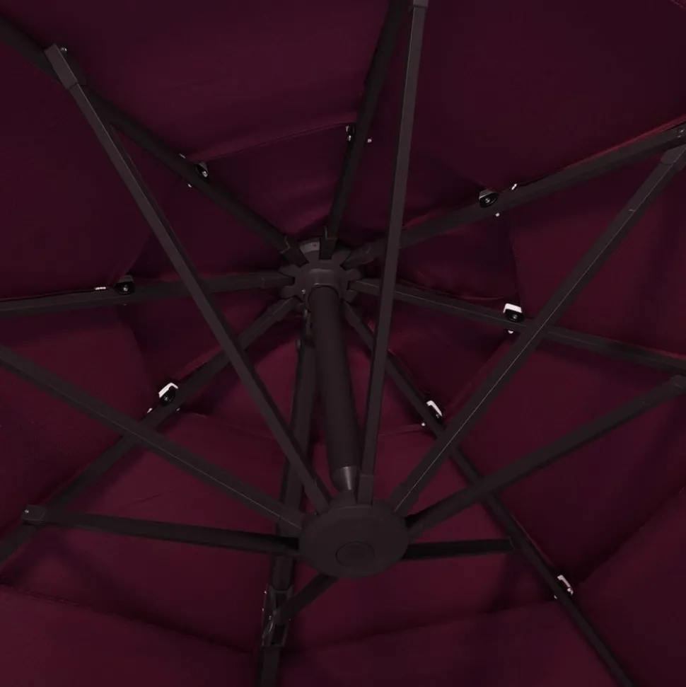MAISON EXCLUSIVE - Parasol de jardin à 4 niveaux mât en aluminium rouge bordeaux