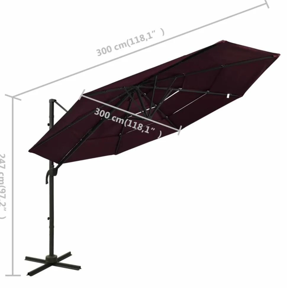 MAISON EXCLUSIVE - Parasol de jardin à 4 niveaux mât en aluminium rouge bordeaux