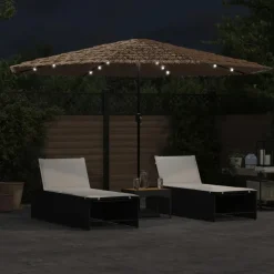 MAISON EXCLUSIVE - Parasol de jardin avec led et mât en acier marron 388x388x248cm