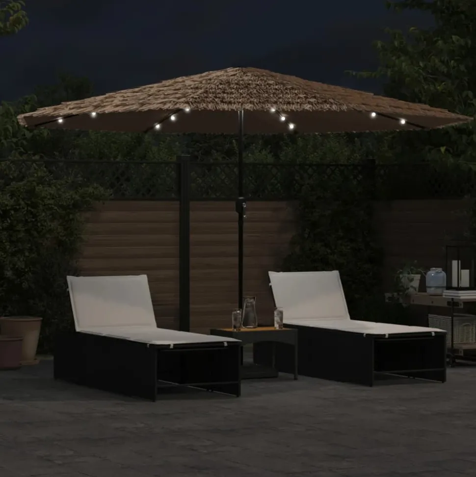 MAISON EXCLUSIVE - Parasol de jardin avec led et mât en acier marron 388x388x248cm