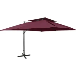 MAISON EXCLUSIVE - Parasol de jardin en porte-à-faux à double toit rouge bordeaux
