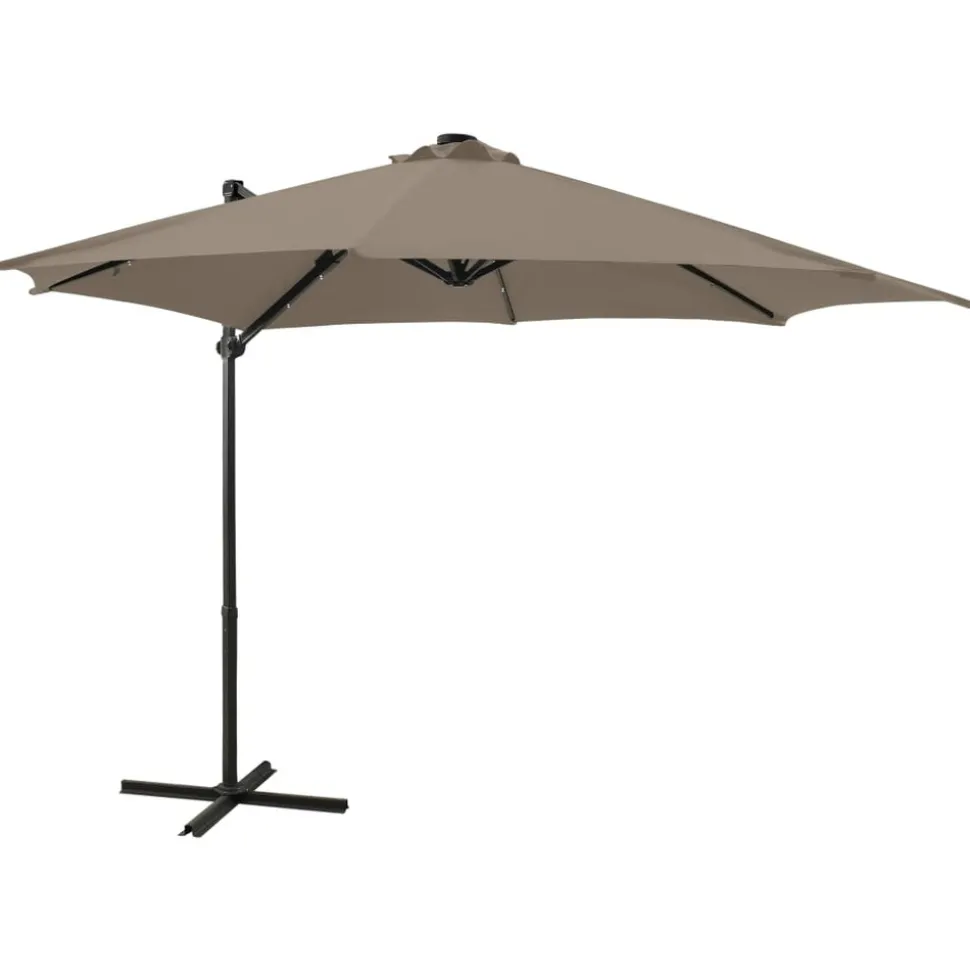 MAISON EXCLUSIVE - Parasol de jardin en porte-à-faux et mât et lumières led taupe