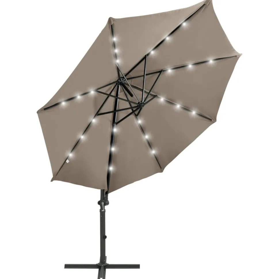 MAISON EXCLUSIVE - Parasol de jardin en porte-à-faux et mât et lumières led taupe