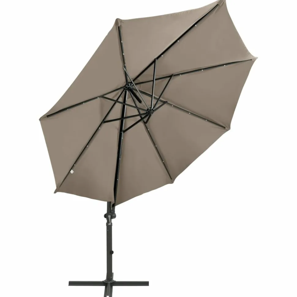 MAISON EXCLUSIVE - Parasol de jardin en porte-à-faux et mât et lumières led taupe