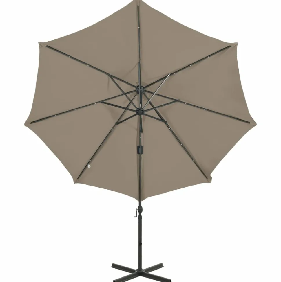 MAISON EXCLUSIVE - Parasol de jardin en porte-à-faux et mât et lumières led taupe