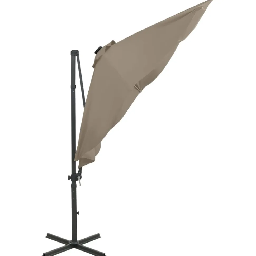 MAISON EXCLUSIVE - Parasol de jardin en porte-à-faux et mât et lumières led taupe