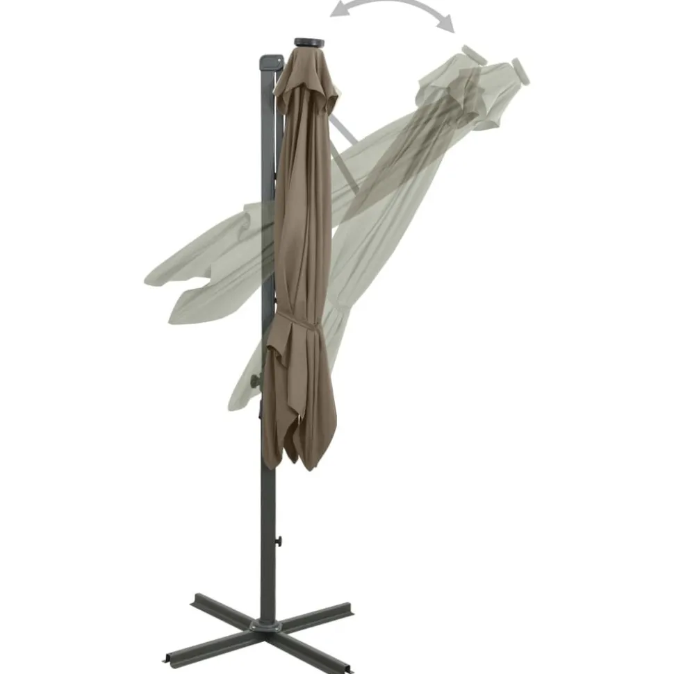 MAISON EXCLUSIVE - Parasol de jardin en porte-à-faux et mât et lumières led taupe