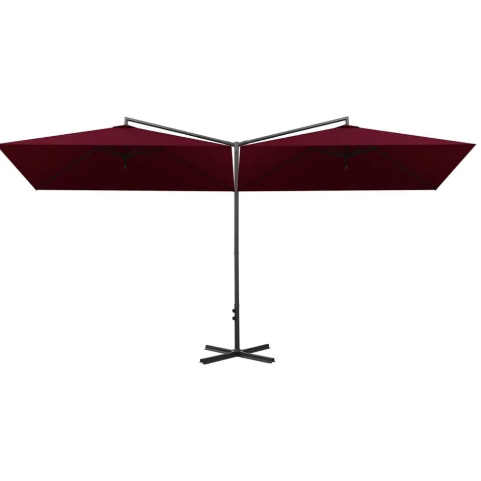 MAISON EXCLUSIVE - Parasol de jardin double avec mât en acier rouge bordeaux
